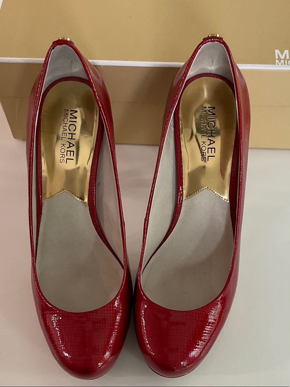 Michael Kors Red Patent Leather Round-Toe Pumps